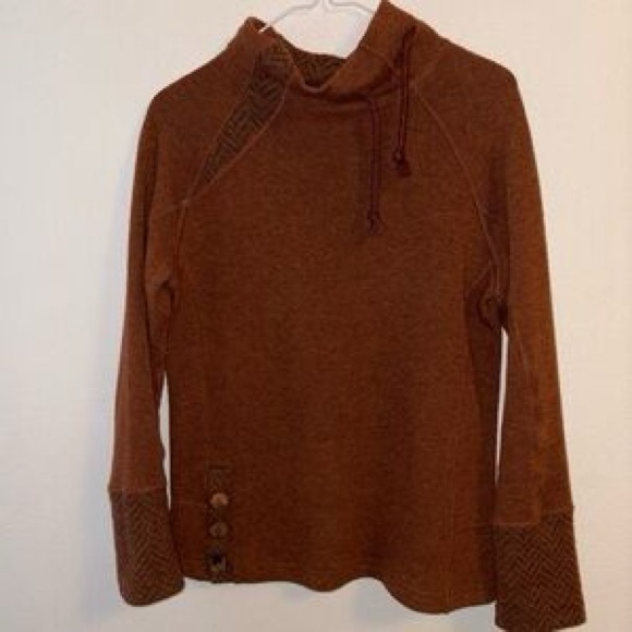 🧡 Prana Wool Blend Funnel Neck Sweater – Brown Herringbone – Size Small - Picture 3 of 7